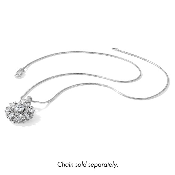 Sterling Silver Rhodium-plated CZ Floral Pendant