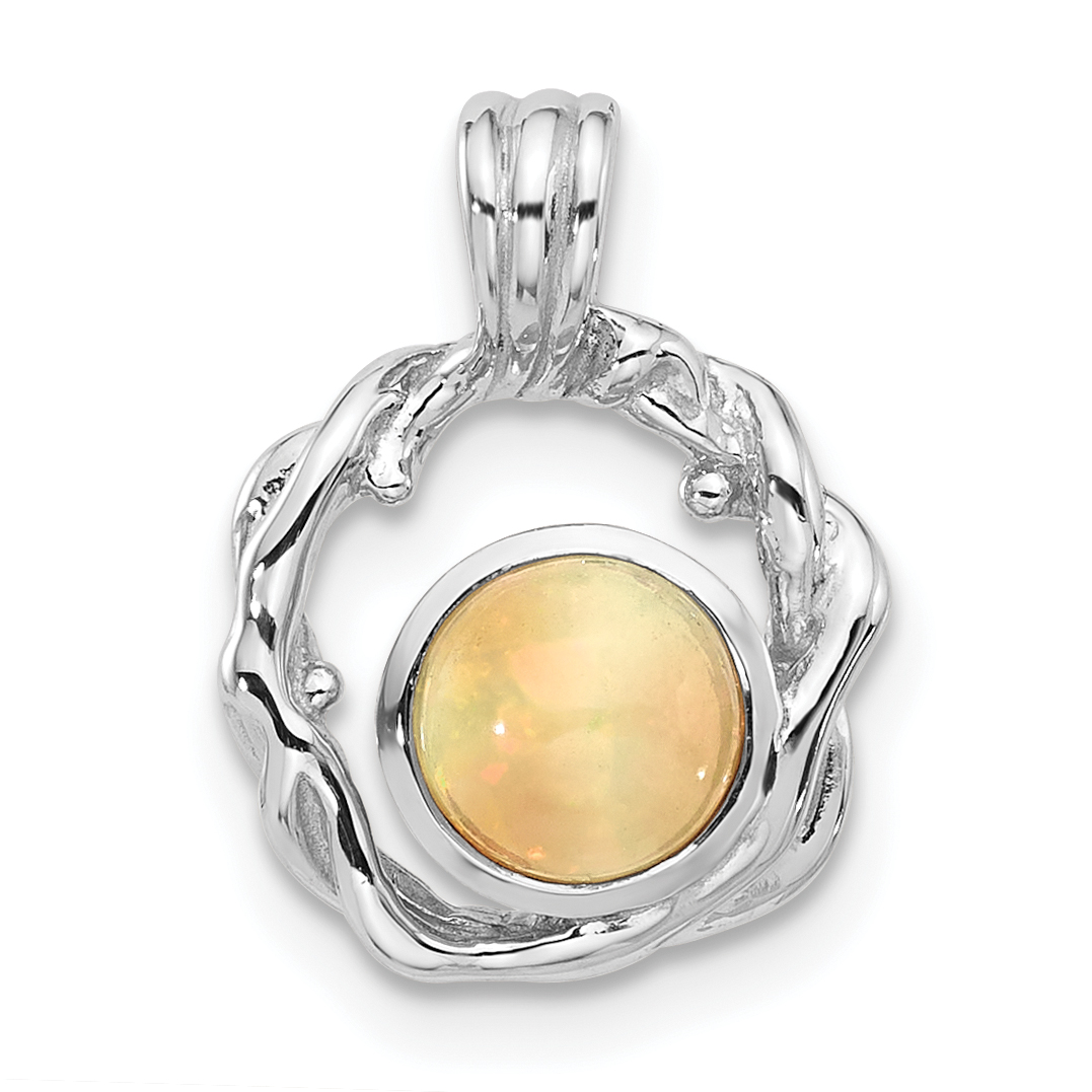 Sterling Silver Rhodium-plated Polished Round Opal Pendant (QP5832)