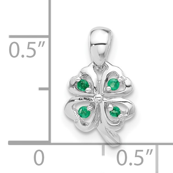 Sterling Silver RH-plated Emerald Four Leaf Clover Pendant