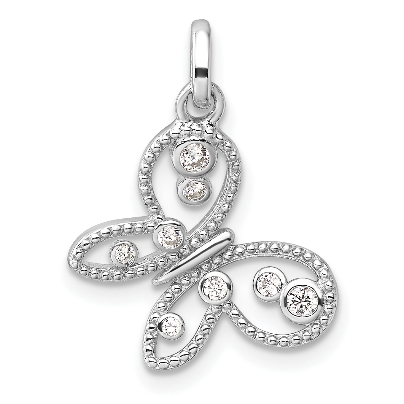 Sterling Silver Rhodium-plated CZ Butterfly Pendant (QP5835)