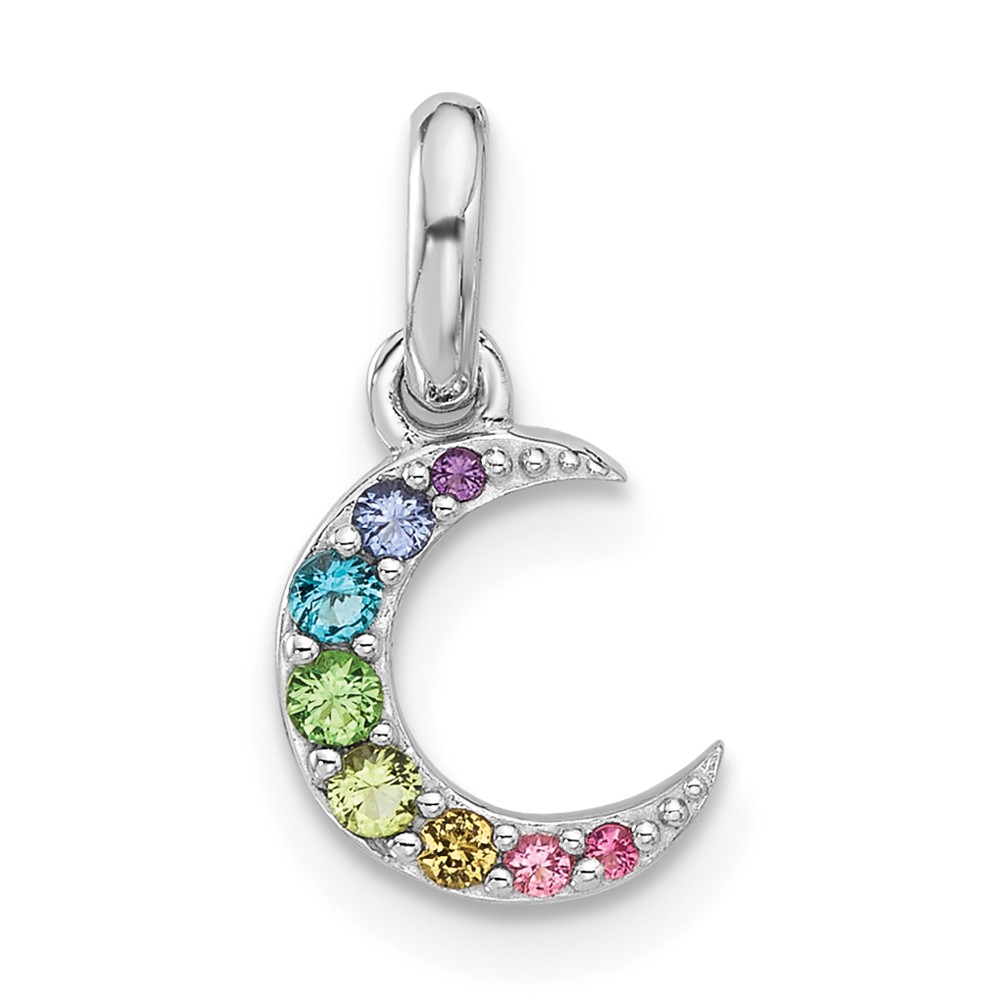 Sterling Silver Rhodium-plated Rainbow Crystal Moon Children's Pendant (QP5837)