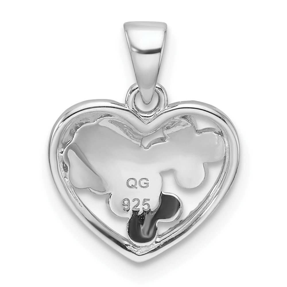 Sterling Silver Rhodium-plated Polished & Beaded Multi-color Enameled Floral Heart Children's Pendant (QP5839)