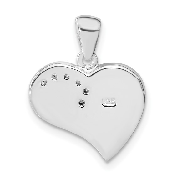 Sterling Silver CZ and White Enameled Heart Pendant