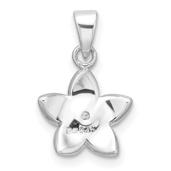 Sterling Silver Rhod-plated Pink Enamel & CZ Flower Children's Pendant