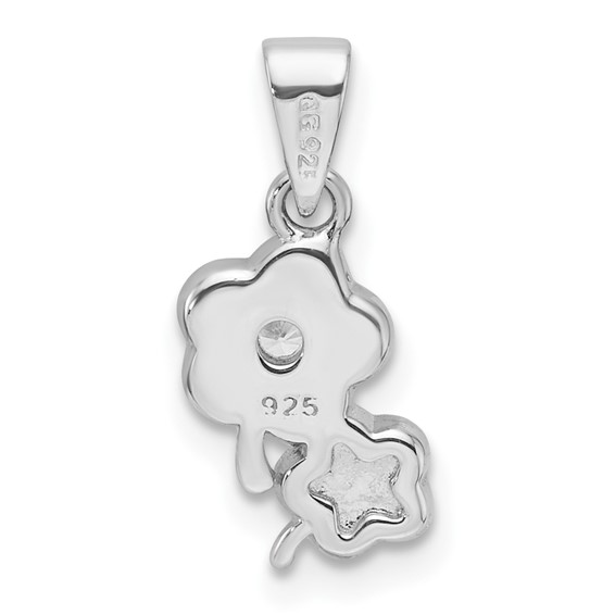 Sterling Silver RH-plated Blue/Pink Enamel & CZ Floral Children's Pendant