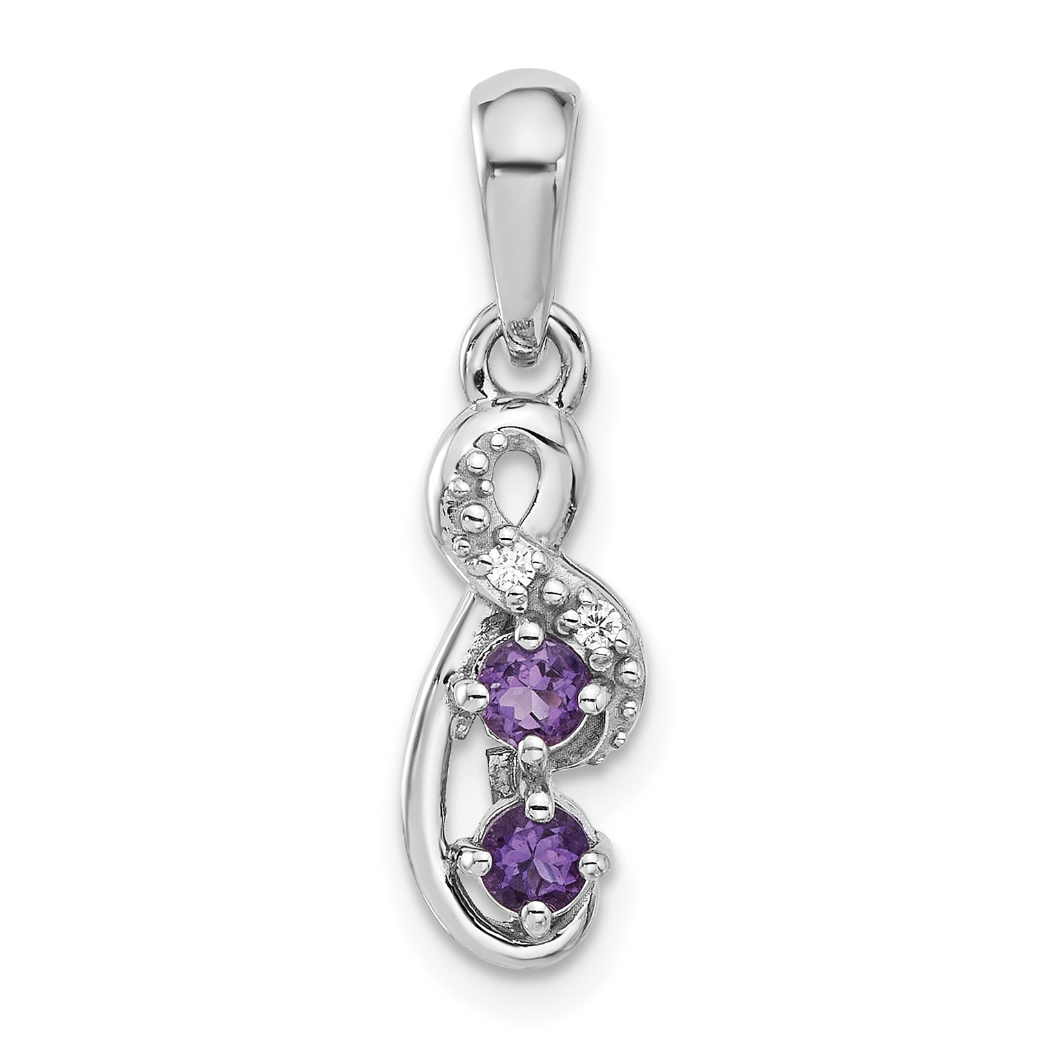Sterling Silver Rhodium-plated Amethyst and CZ Swirl Pendant (QP5862AM)