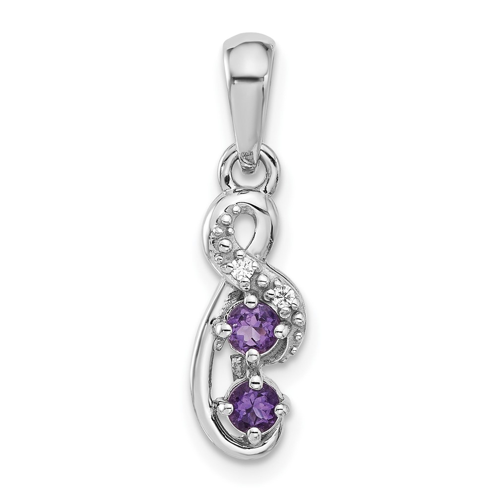 Sterling Silver Rhodium-plated Amethyst and CZ Swirl Pendant (QP5862AM)