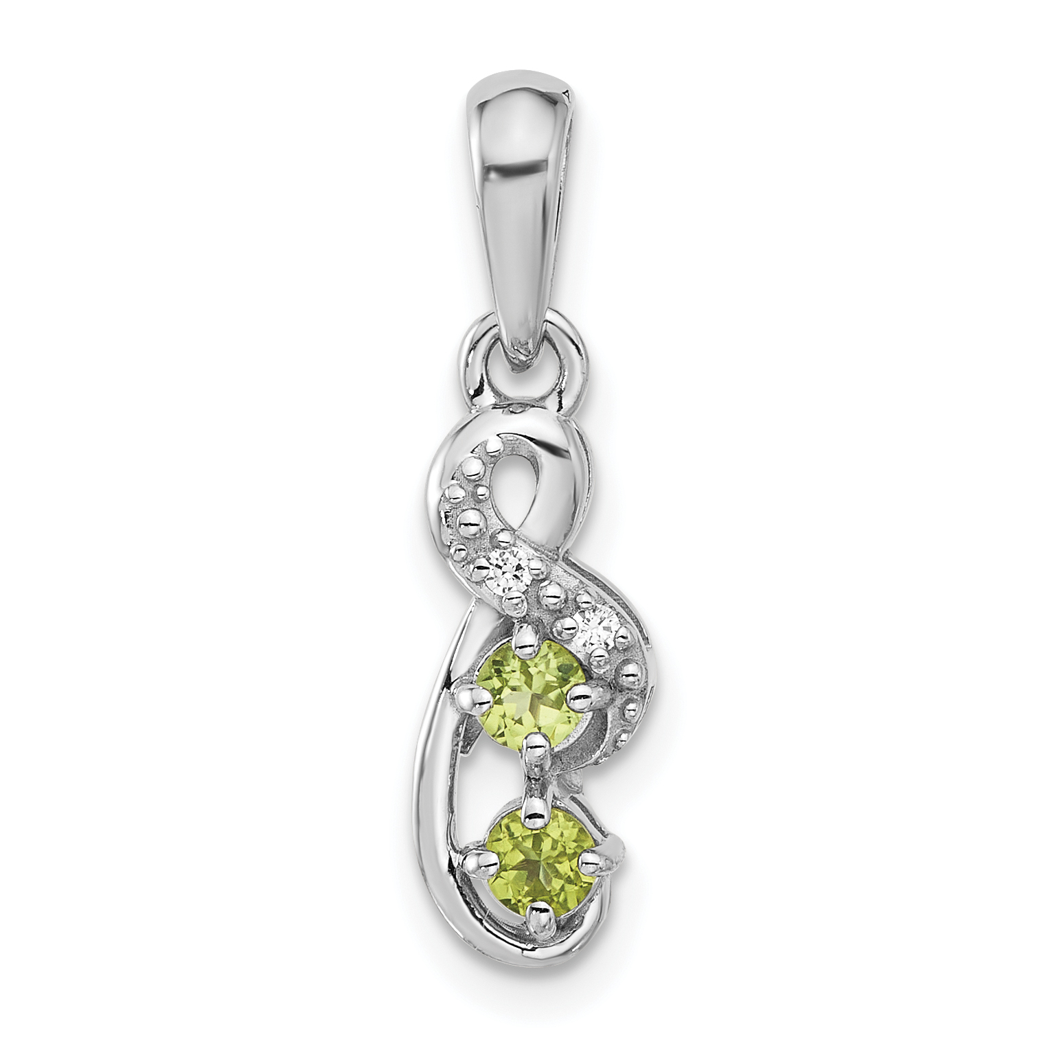 Sterling Silver Rhodium-plated Peridot and CZ Swirl Pendant (QP5862PE)