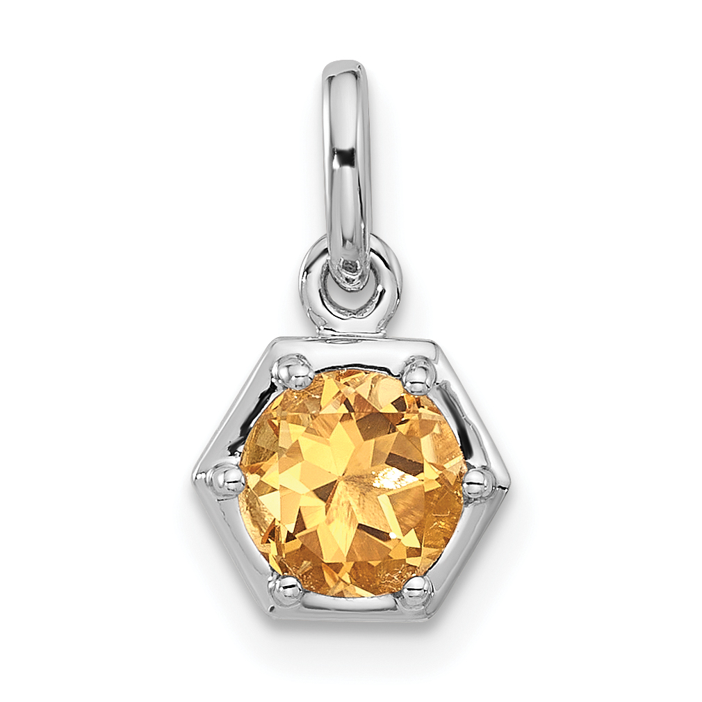 Sterling Silver Rhodium-plated Polished Solitaire Citrine Charm Pendant (QP5870CI)