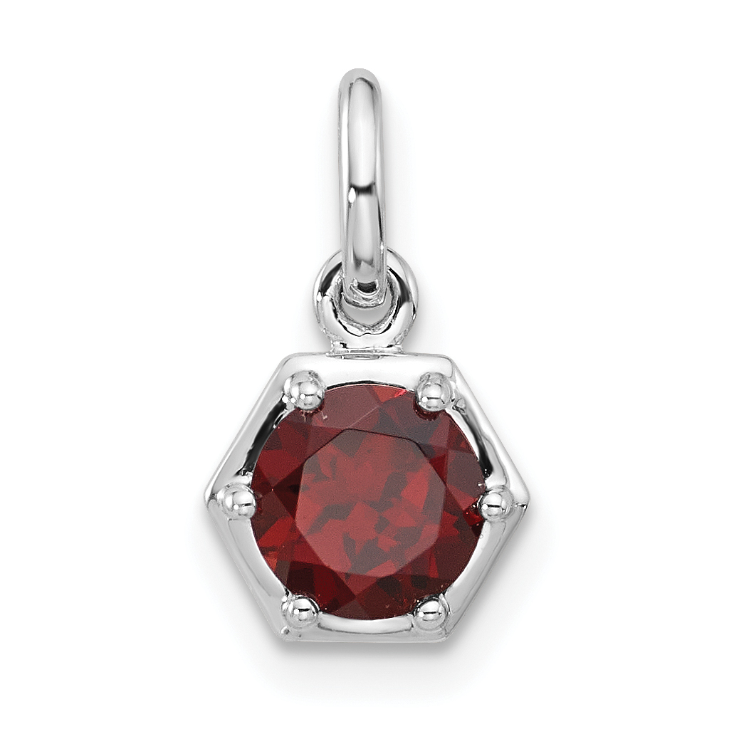 Sterling Silver Rhodium-plated Polished Solitaire Garnet Charm Pendant (QP5870GA)