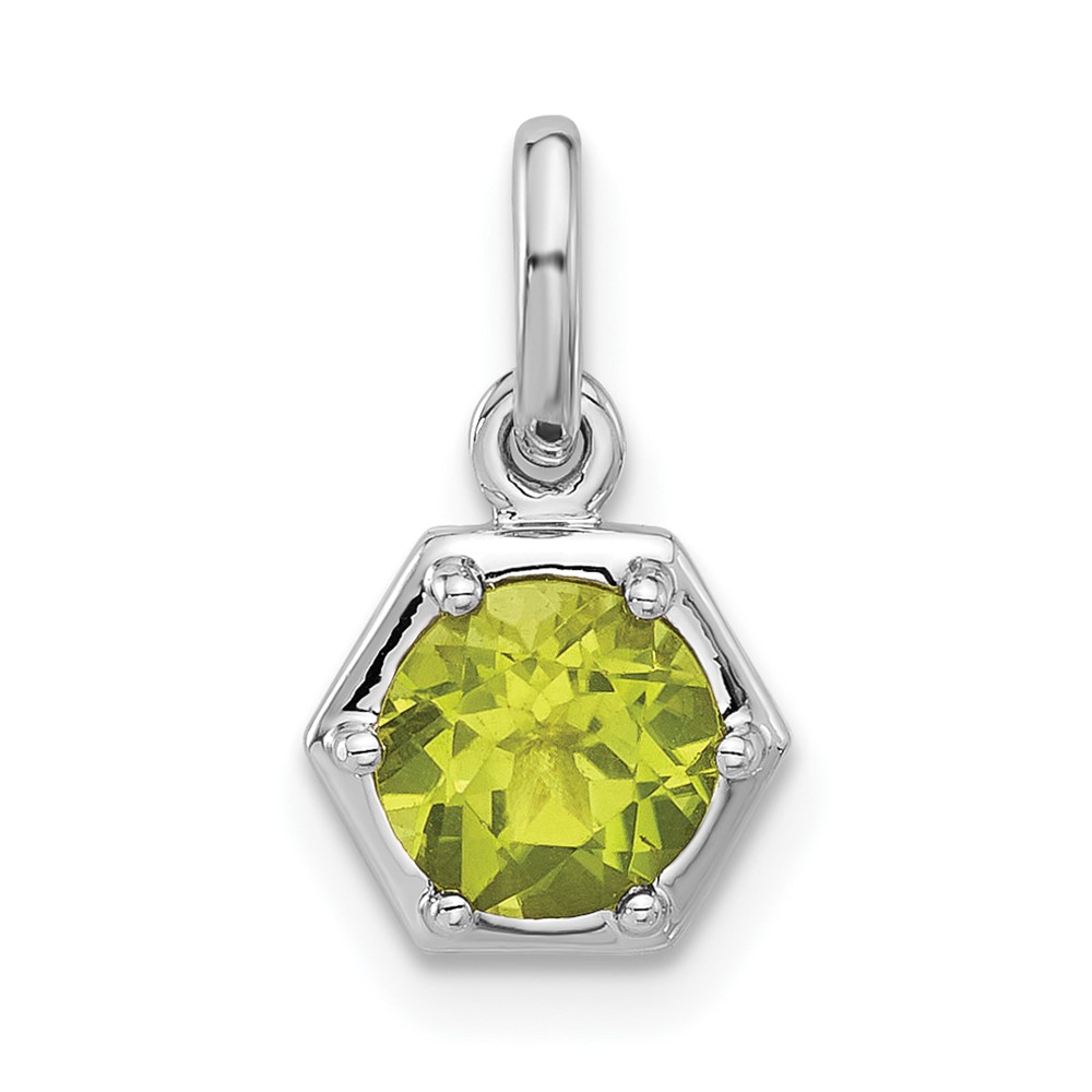 Sterling Silver Rhodium-plated Polished Solitaire Peridot Charm Pendant (QP5870PE)