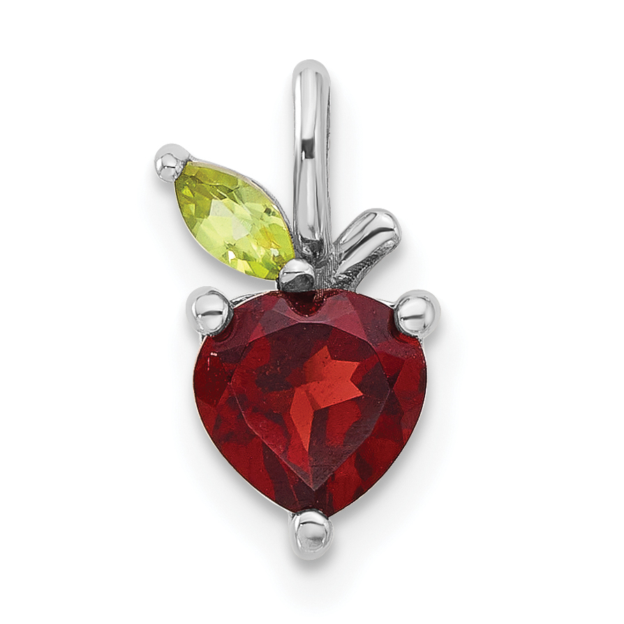 Sterling Silver Rhodium-plated Garnet and Peridot Apple Pendant (QP5871GA)