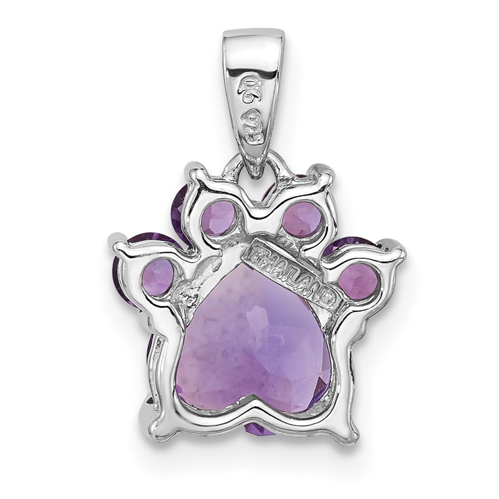 Sterling Silver Rhodium-plated Polished Amethyst Paw Pendant (QP5872AM)