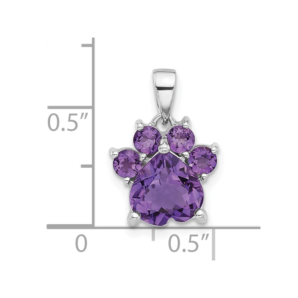 Sterling Silver Rhodium-plated Polished Amethyst Paw Pendant (QP5872AM)