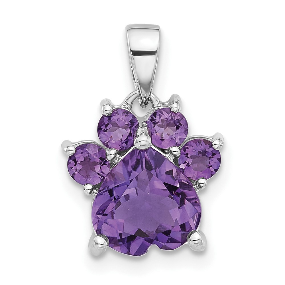 Sterling Silver Rhodium-plated Polished Amethyst Paw Pendant (QP5872AM)