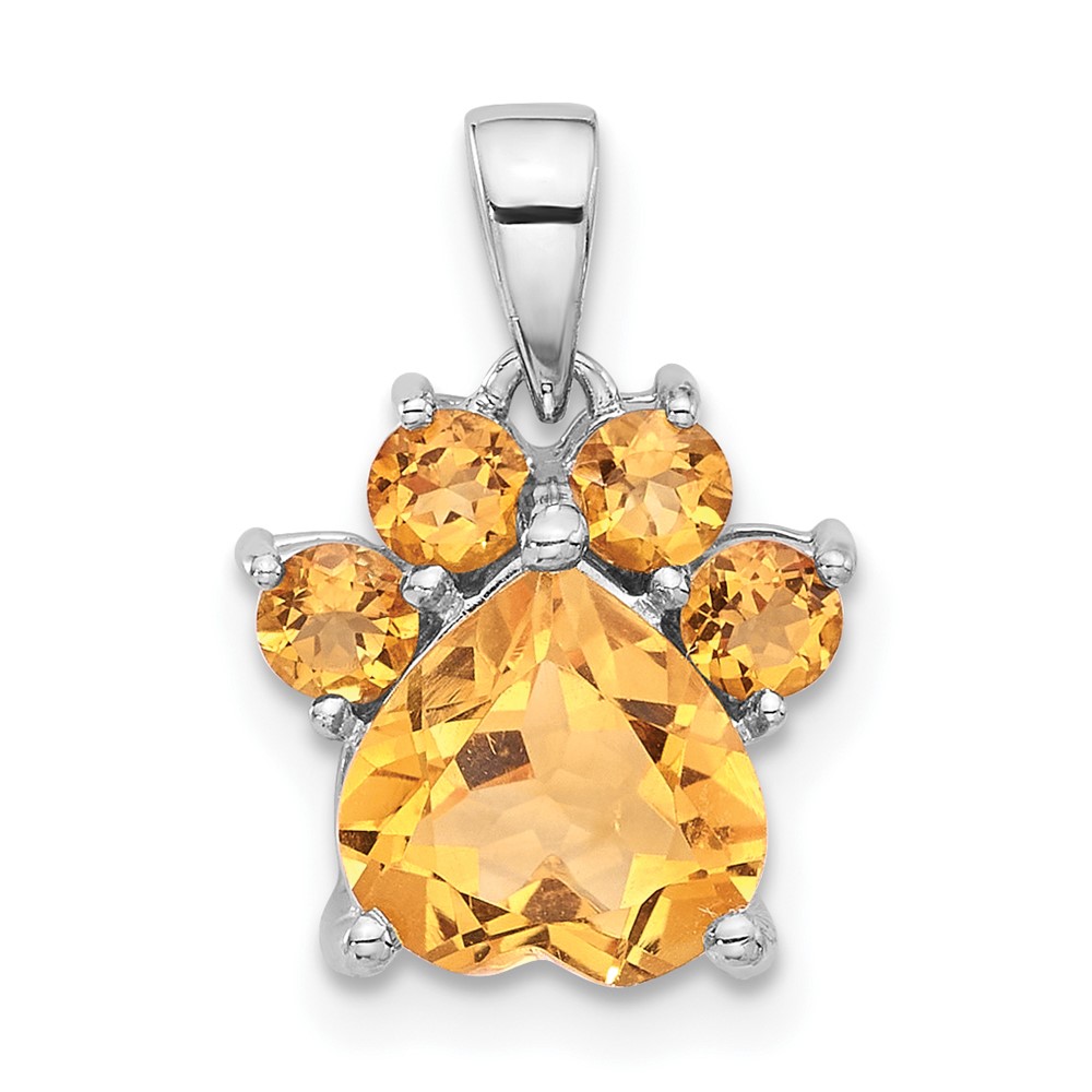 Sterling Silver Rhodium-plated Polished Citrine Paw Pendant (QP5872CI)