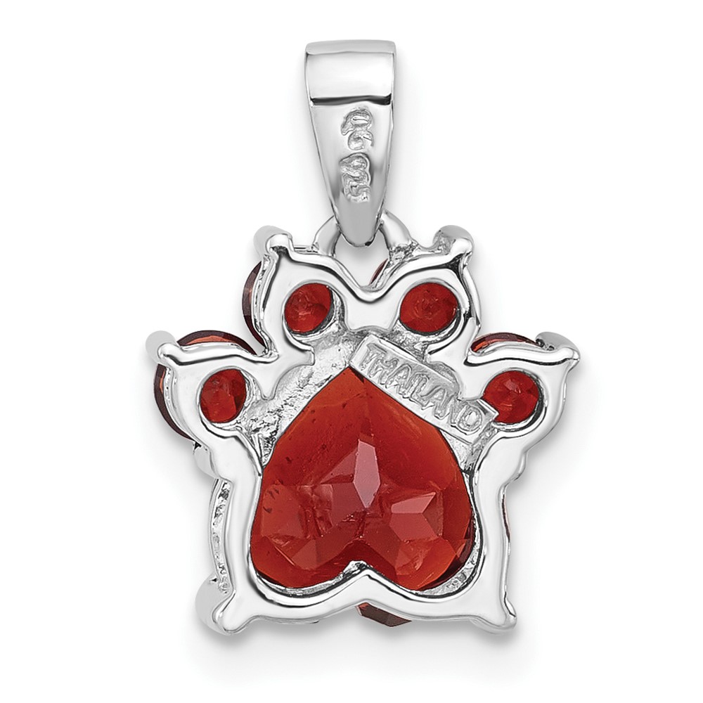 Sterling Silver Rhodium-plated Polished Garnet Paw Pendant (QP5872GA)