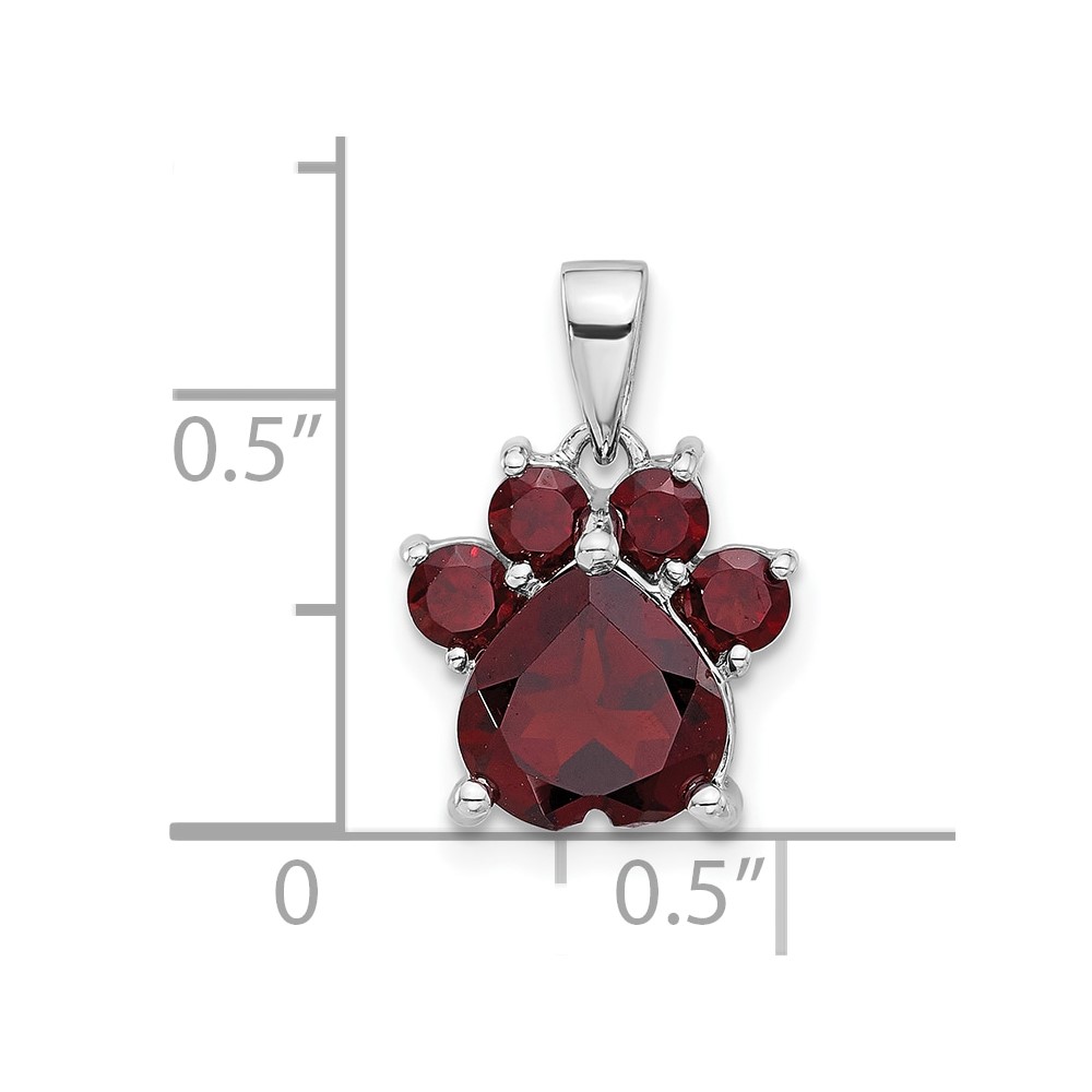 Sterling Silver Rhodium-plated Polished Garnet Paw Pendant (QP5872GA)