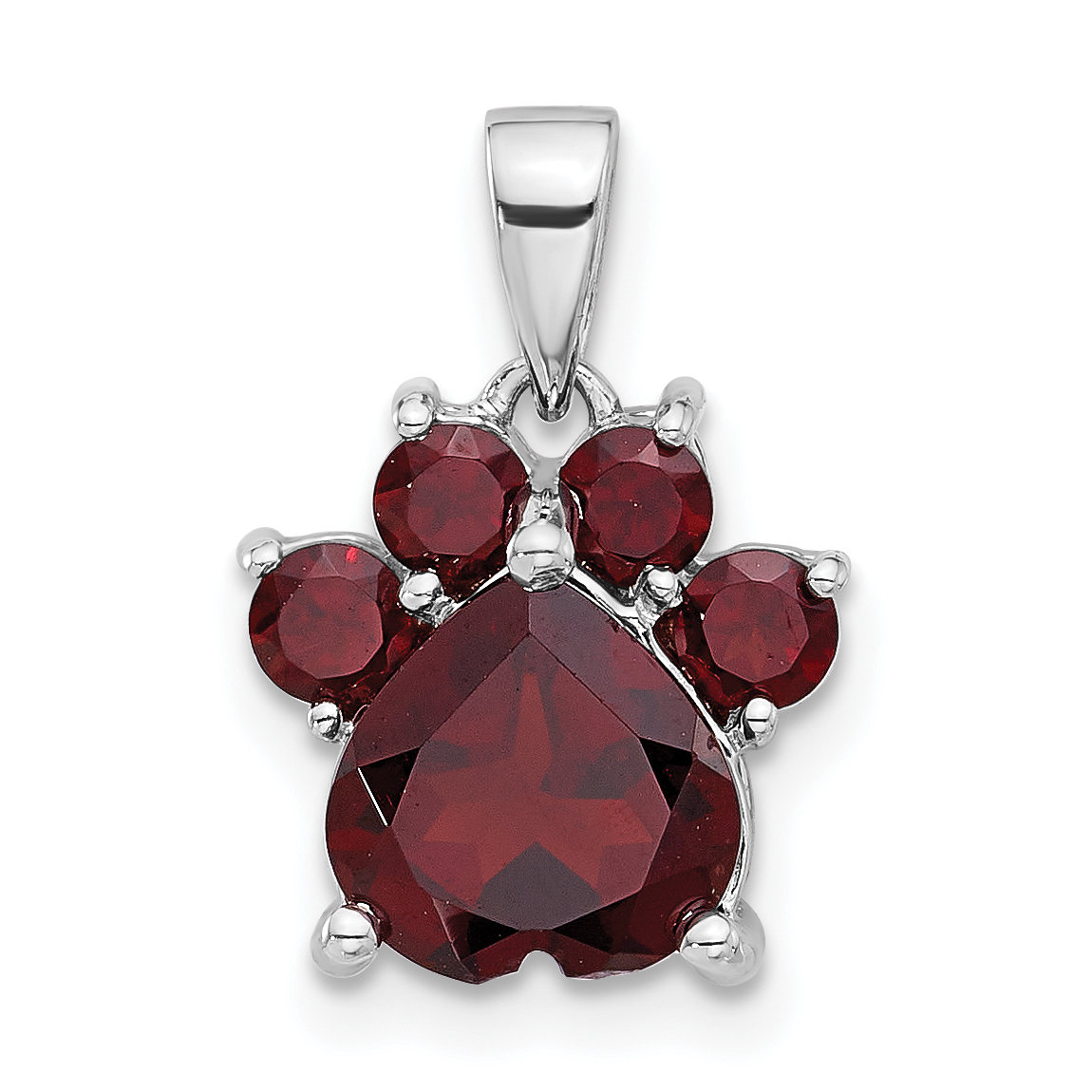 Sterling Silver Rhodium-plated Polished Garnet Paw Pendant (QP5872GA)