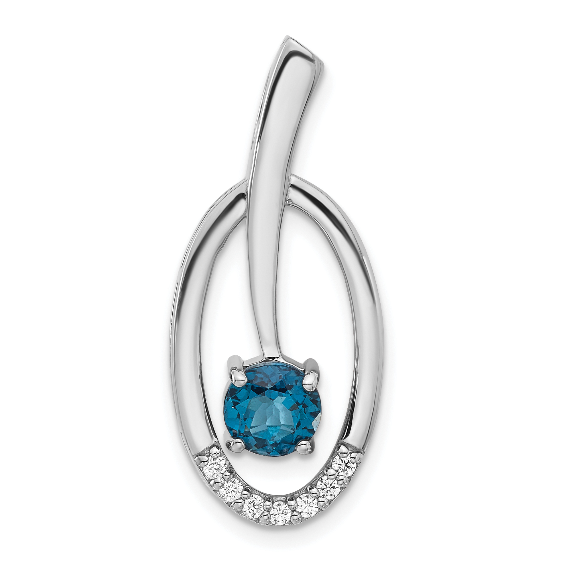 Sterling Silver Rhodium-plated London Blue Topaz and CZ Chain Slide (QP5873BT)