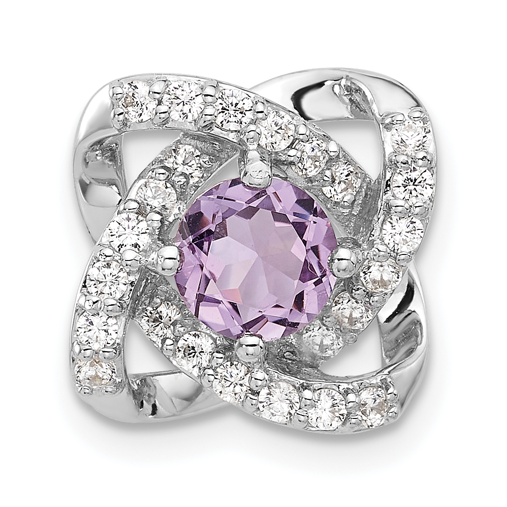 Sterling Silver Rhodium-plated Polished Amethyst/CZ Chain Slide Pendant (QP5876AM)