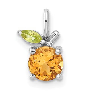 Sterling Silver Rhodium-plated Citrine and Peridot Orange Pendant