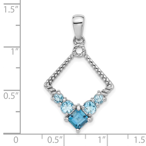 Sterling Silver Rhodium-plated London and Light Swiss Blue Topaz Pendant