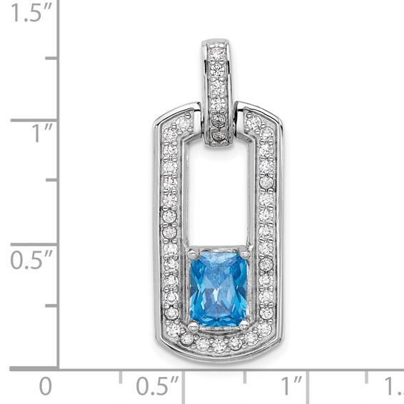 Sterling Silver Rhodium-plated Polished Blue Topaz and CZ Pendant