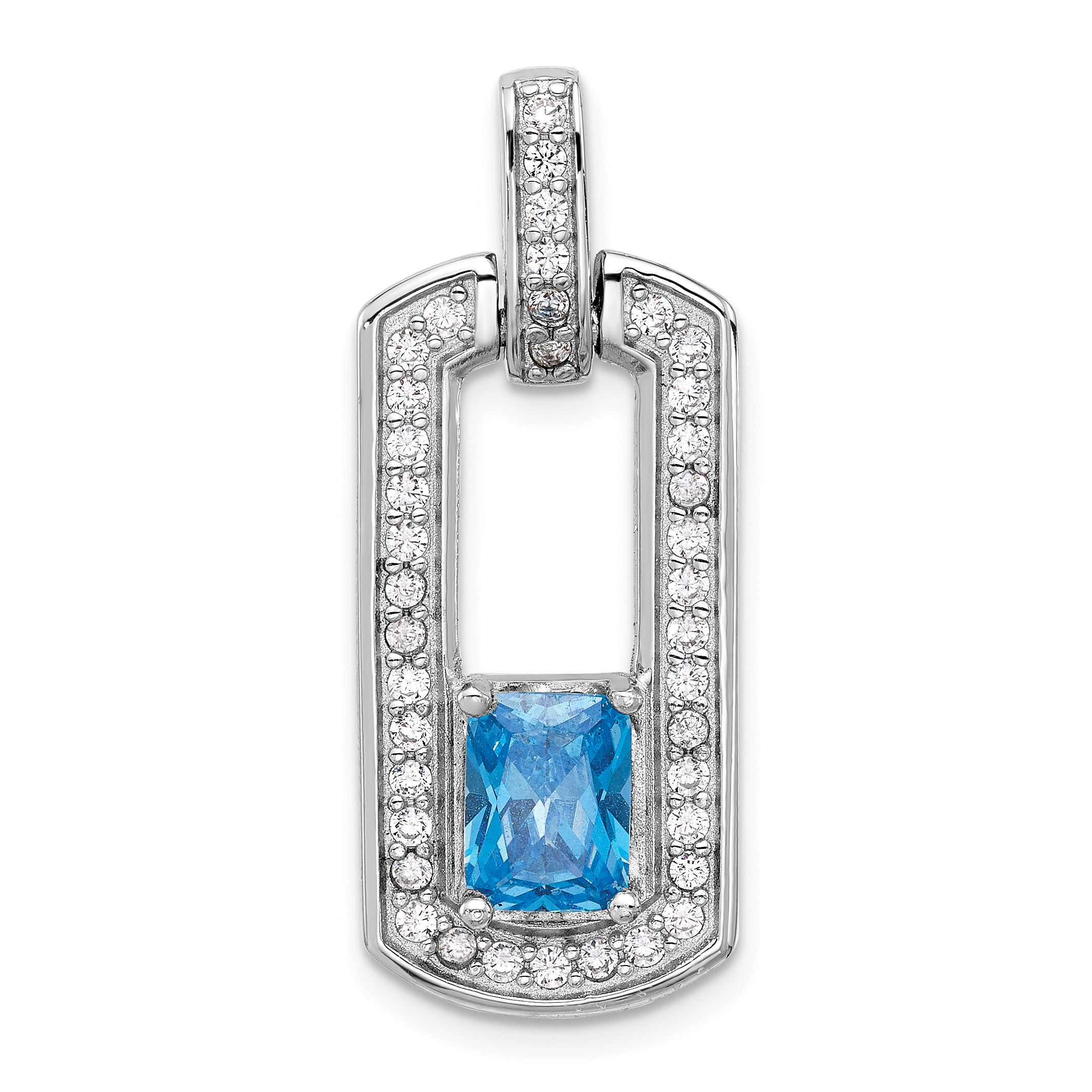 Sterling Silver Rhodium-plated Polished Blue Topaz and CZ Pendant (QP5883BT)