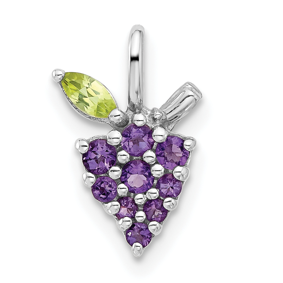 Sterling Silver Rhodium-plated Amethyst and Peridot Grapes Pendant (QP5884AM)