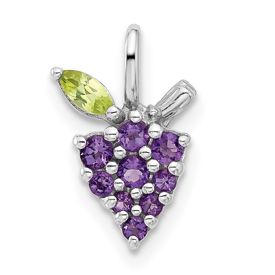 Sterling Silver Rhodium-plated Amethyst and Peridot Grapes Pendant