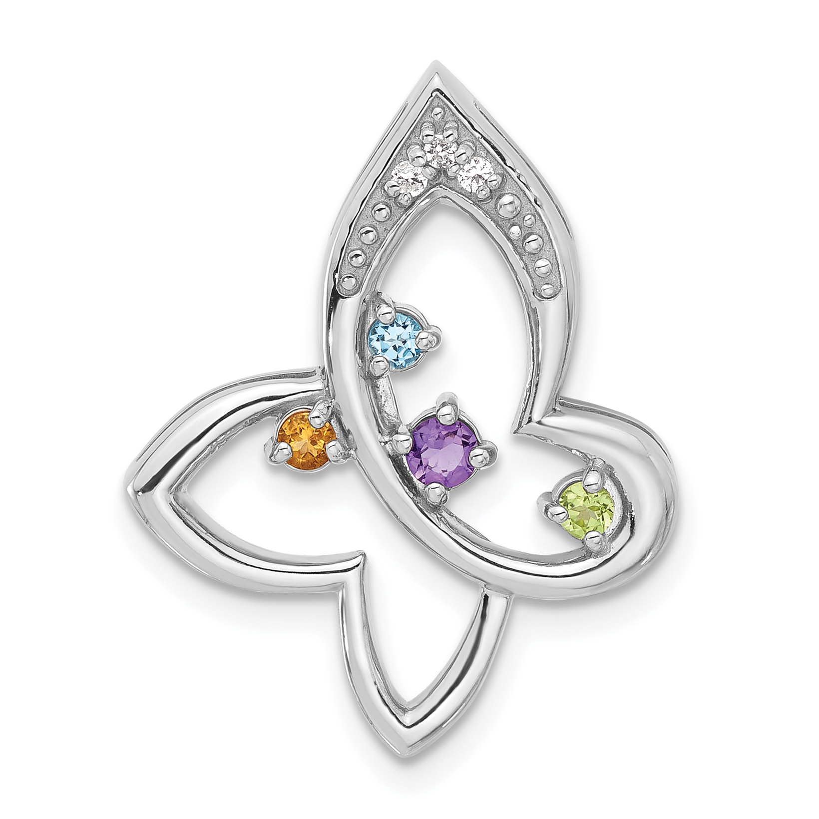Sterling Silver Rhodium-plated Rainbow Multi-Gemstone Butterfly Chain Slide (QP5895)