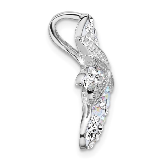 Sterling Silver Rhodium-plated Polished White Crystal Starfish Pendant Chain Slide