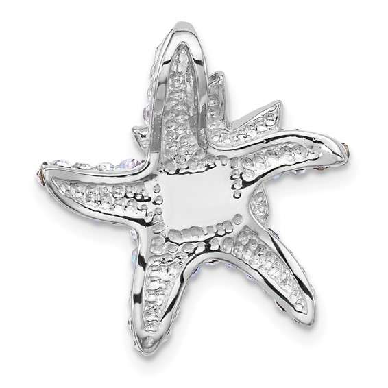 Sterling Silver Rhodium-plated Polished White Crystal Starfish Pendant Chain Slide