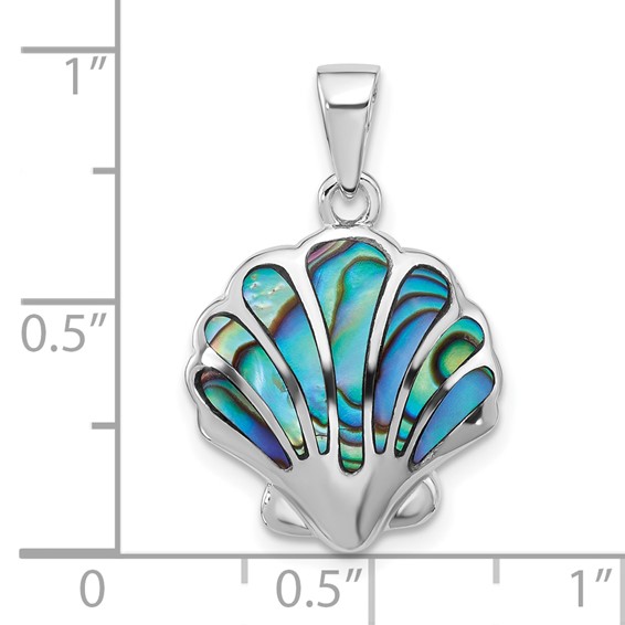 Sterling Silver Rhodium-plated Polished Abalone Shell Pendant