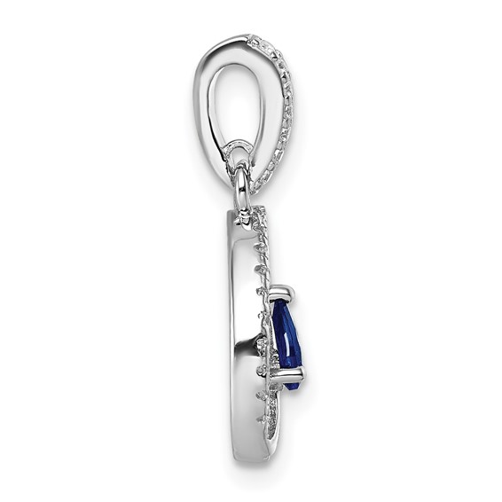 Sterling Silver Rhodium-plated Pear-shape Blue and White CZ Teardrop Pendant