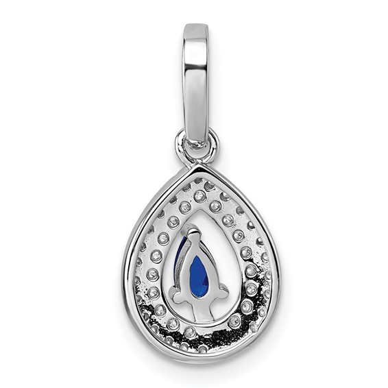Sterling Silver Rhodium-plated Pear-shape Blue and White CZ Teardrop Pendant