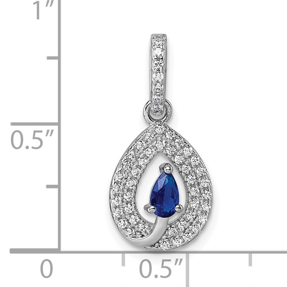 Sterling Silver Rhodium-plated Pear-shape Blue and White CZ Teardrop Pendant