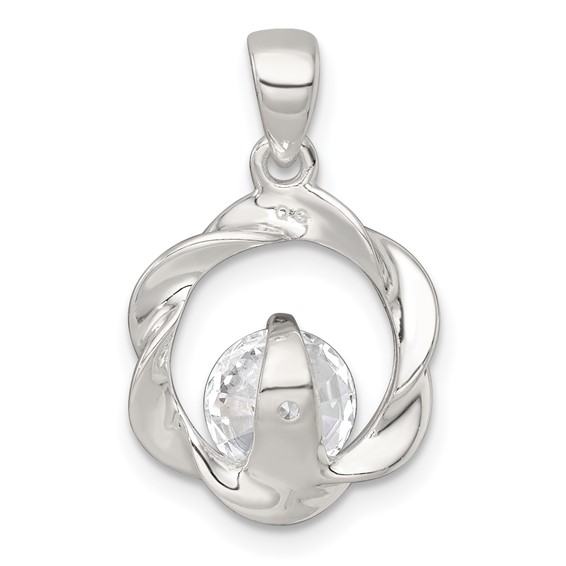Sterling Silver Polished CZ in Twisted Circle Pendant