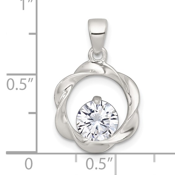 Sterling Silver Polished CZ in Twisted Circle Pendant