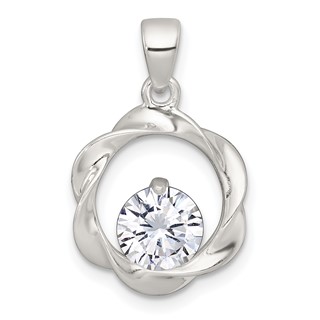 Sterling Silver Polished CZ in Twisted Circle Pendant