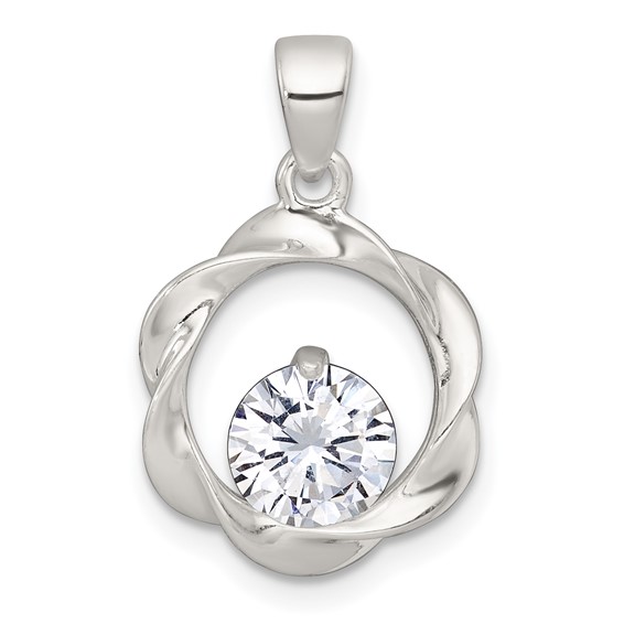 Sterling Silver Polished CZ in Twisted Circle Pendant