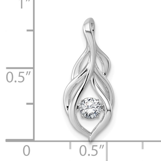 Sterling Silver Rhodium-plated Dangle Vibrant Moving CZ Open Teardrop Swirl Pendant
