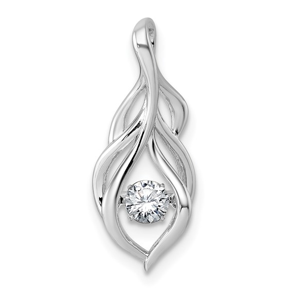Sterling Silver Rhodium-plated Dangle Vibrant Moving CZ Open Teardrop Swirl Pendant