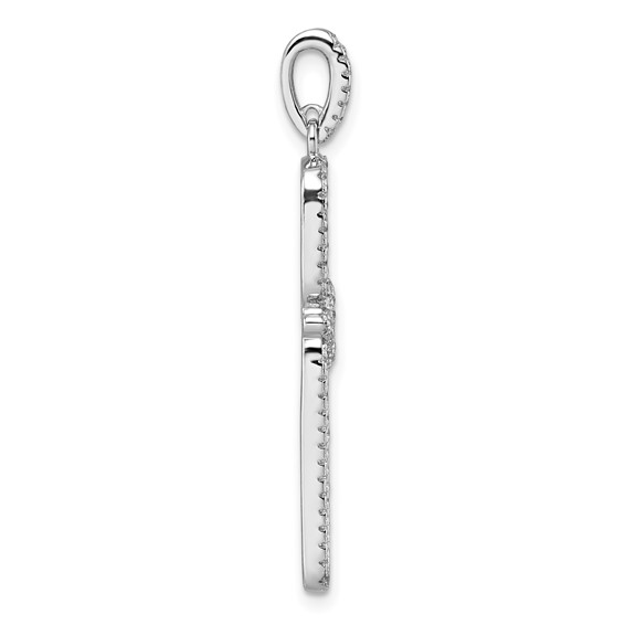 Sterling Silver Rhodium-plated CZ Twisted Rectangle Pendant