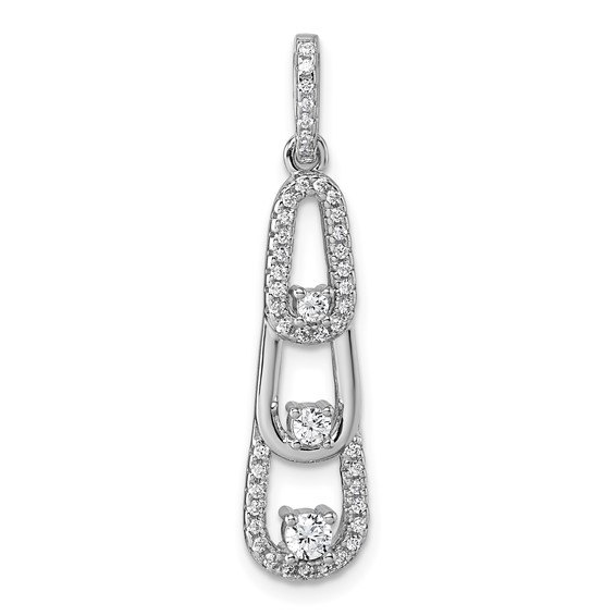 Sterling Silver Rhodium-plated 3-Stone CZ Dangle Pendant