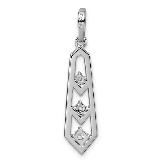 Sterling Silver Rhodium-plated 3-Stone CZ Pointed Pendant