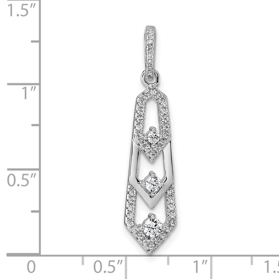 Sterling Silver Rhodium-plated 3-Stone CZ Pointed Pendant