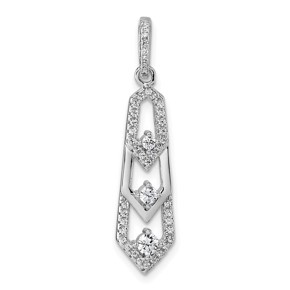 Sterling Silver Rhodium-plated 3-Stone CZ Pointed Pendant