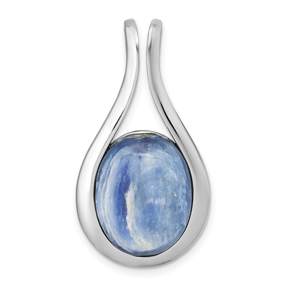 Sterling Silver Rhodium-plated Polished Oval Kyanite Teardrop Chain Slide Pendant